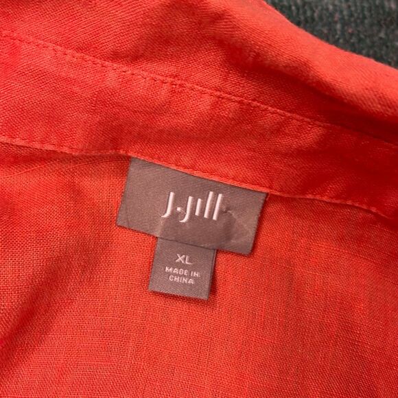J. Jill Button Up Shirt Womens Orange XL 100% Linen Long Sleeve Casual Coastal - Picture 3 of 12